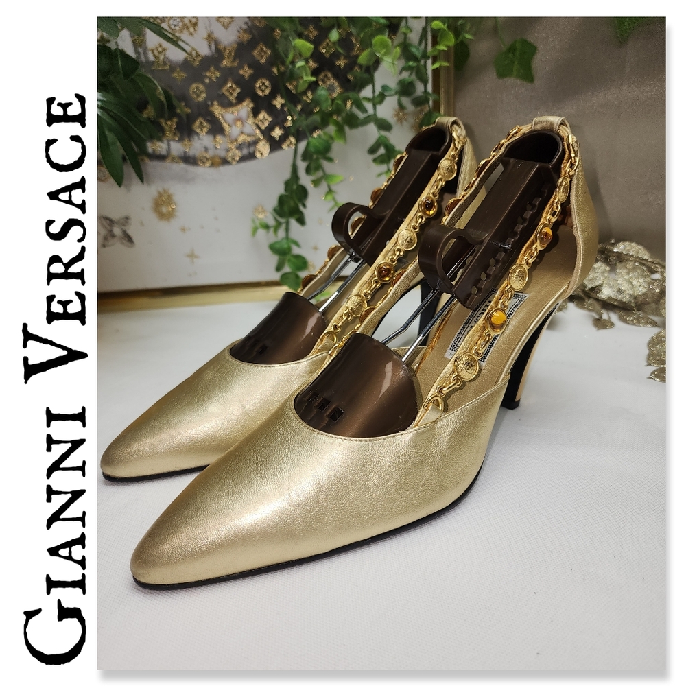 Authentic Gianni Versace Gold Sling Back Heels